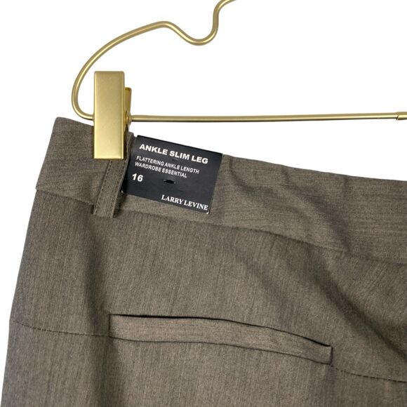 Larry Levine Brown Dress Pants Sz 16 Slim Ankle Professional Essential 195 - Picture 7 of 9